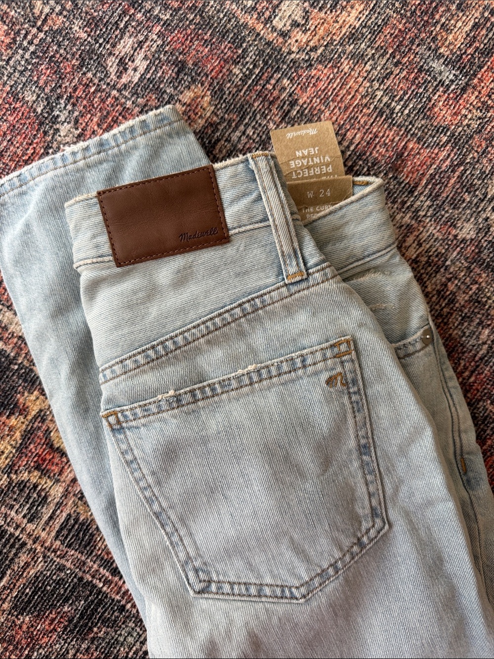 Madewell Light Blue High-Rise Vintage Jeans with Brown Leather Patch